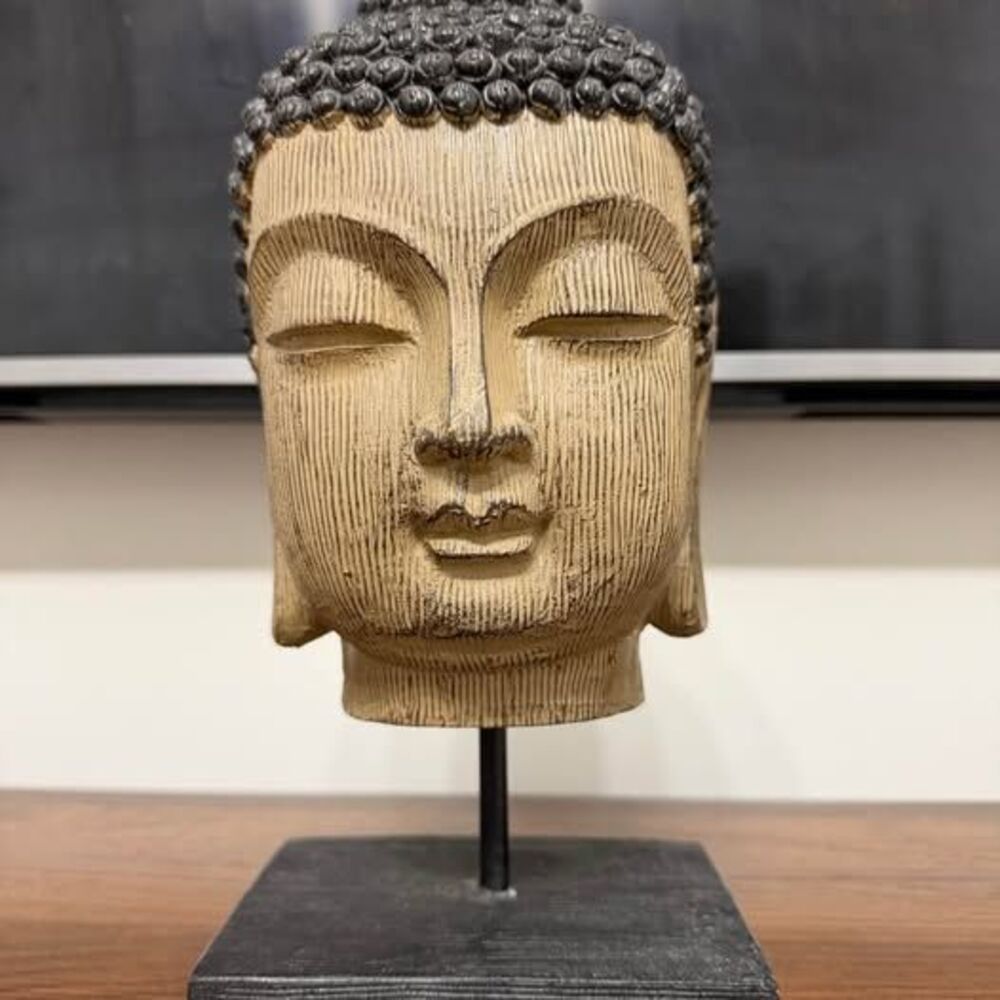 Decorative Buddha Head Statue on Stand